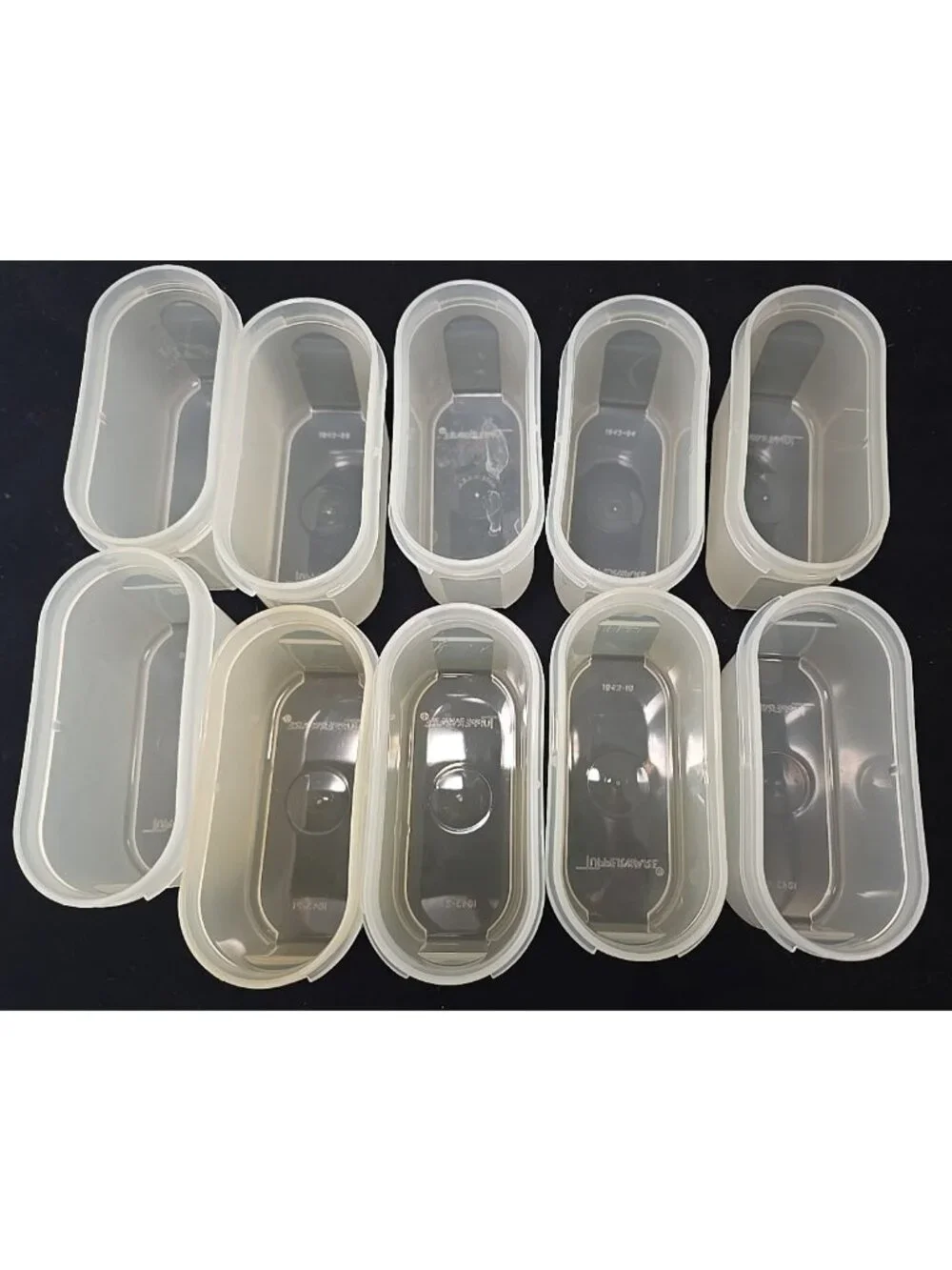 Vtg USA 10 Tupperware Spice Containers Kitschy Small Clear 1843 & Pink lids 1844